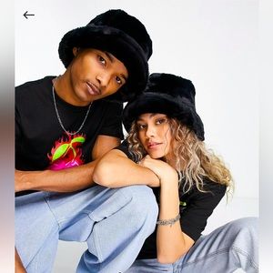 COLLUSION UNISEX fluffy bucket hat in black